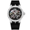 Men Luxury Rainbow Zircon Bezel Skeleton Quartz Watch Luminous Hands Waterproof Silicone Strap Hip Hop Sport Wristwatch Male Gift Clock