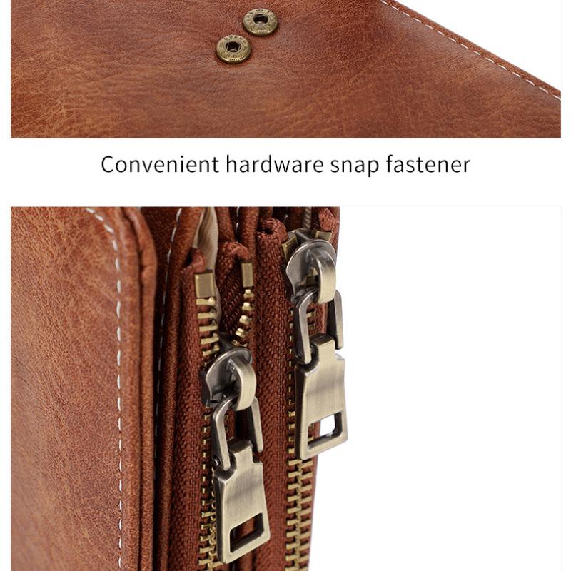 Portofel Lung Triplu RFID, Portofel Retro Multifuncțional pentru Femei, Geantă Plic Portabilă de Mare Capacitate, Culoare Solidă