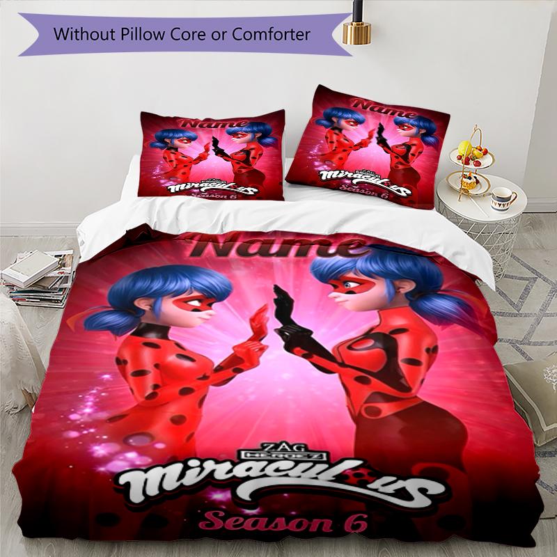 3pcs Custom Name Ladybug Bedding Set Duvet Cover Closure Includes 1 Duvet Cover & 2 Pillowcases, Soft and Comfortable for All Seasons.