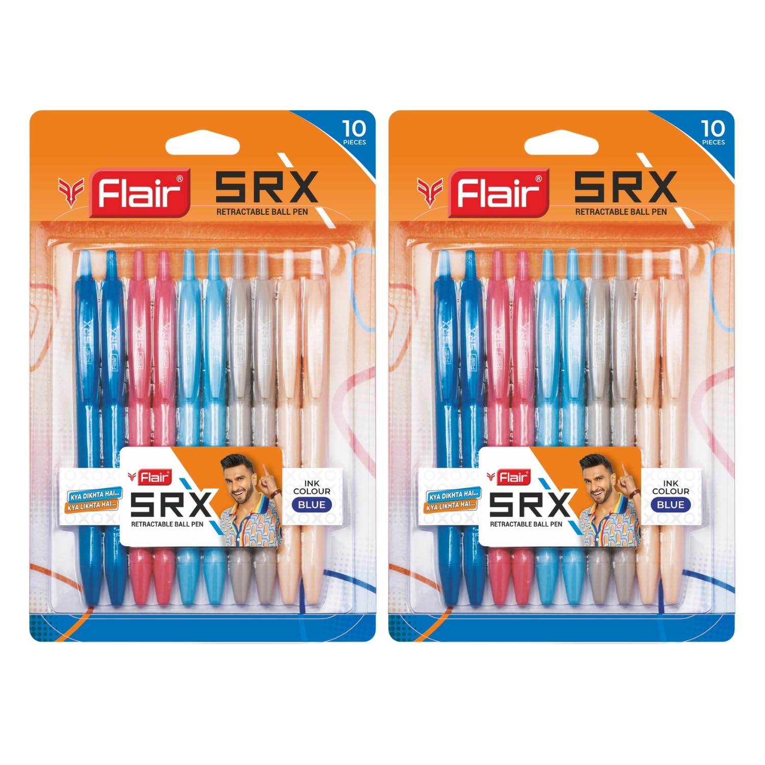

Flair SRX 0.7mm Retractable Ball Pen Pack of 10 x 2 Blue Ink Triangular Grip Smooth Writing Pens for Office School Use