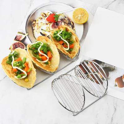 Stainless Steel Taco Holder Stands for 3 Tacos Rust-Proof Taco Tray Plates for Crispy Shells Heat-Resistant Burrito Stand for Holidays Outings