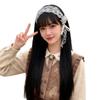 Douyin Lace Bow Headband Long Straight Wig for Girls - Black Full Cover Hairstyle