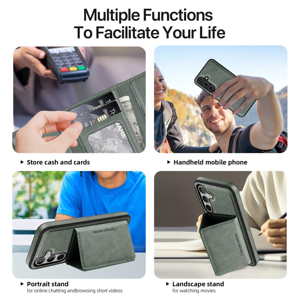 For Samsung Galaxy S25+ Case Compatible with MagSafe Leather Back Phone Cover with Detachable Card Bag