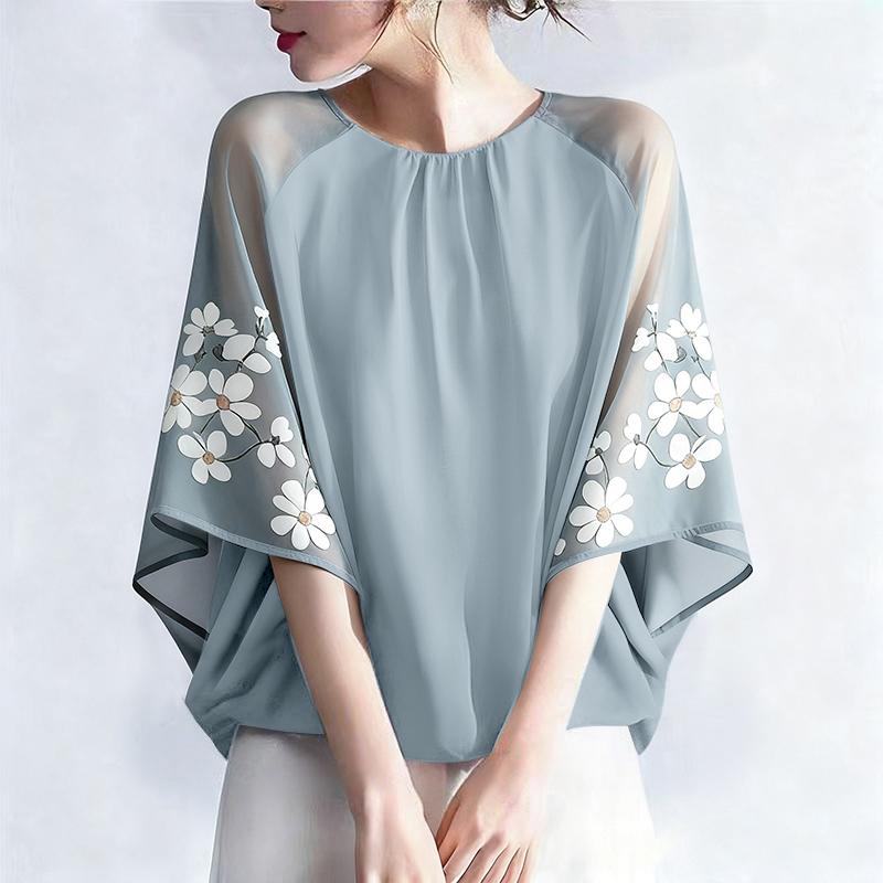 

ZANZEA Women Casual Round Neck Loose Mesh Splice 3/4 Sleeve Blouse M синій