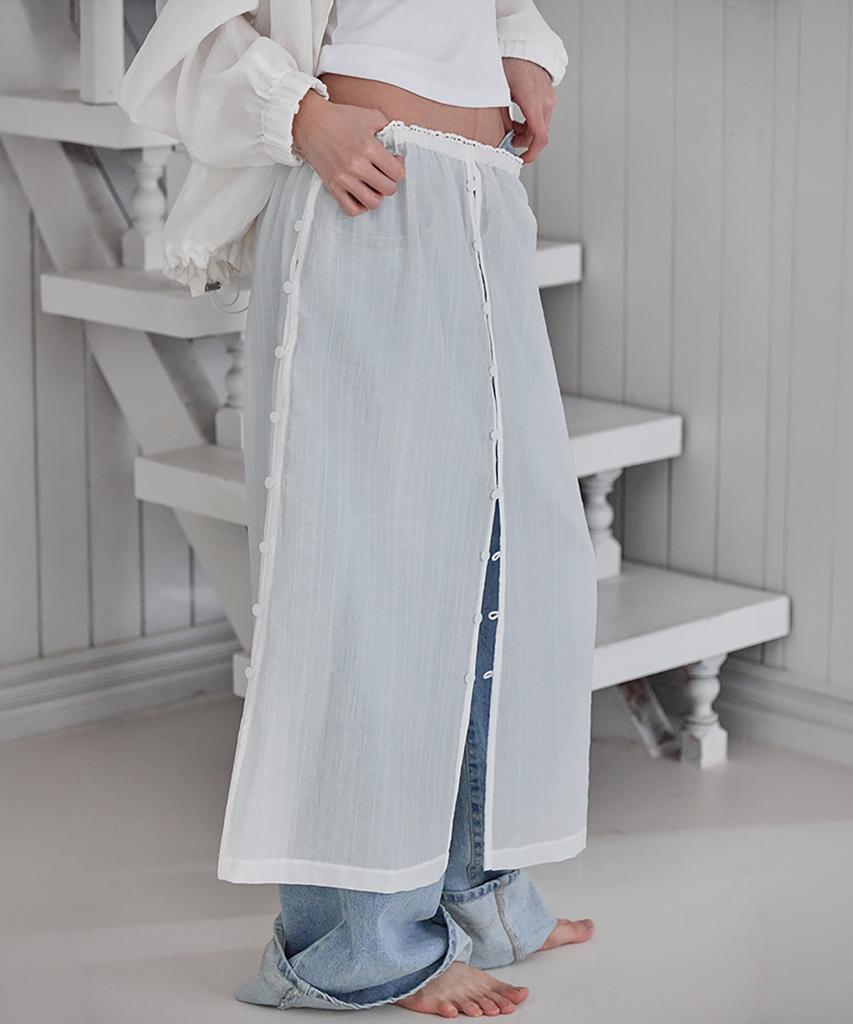 Leondeondada Striped Button-Up Layered Skirt, 2Colors