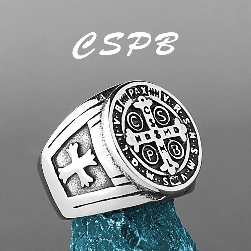 

Винтажный Кристиан Ст. Кольцо-крест Бенедикт Cspb для мужчин, панк, хип-хоп, из нержавеющей стали, кольцо с Иисусом, ювелирное изделие, креативный подарок, оптовая продажа 7 серебряный