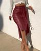 Europeisk & Amerikansk Lær Splitt Bodycon Midi Skjørt - Dames Slim Fit PU Skjørt