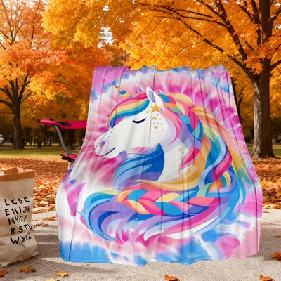 Unicorn Tie Dye Outdoor Flannel Blankets, Outdoor Travel, Home Blankets, Fan Gifts,Suitable for All Seasons, Christmas Gifts. R1127201