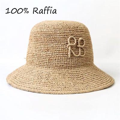 Designer RB Koreanischer Reise-Sonnenschutz Atmungsaktiver Fischerhut Raffia Stroh-Eimerhut Damen Sommer Bikini Strandhut Weiblich