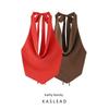 Kaslead New Women Clothes Western Style Fashion Simple Hanging Neck Collar Pleat Top 4661170