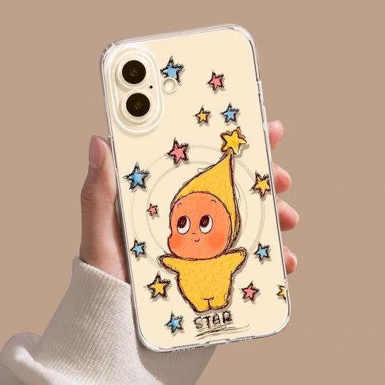 Apple Mobile Phone Case 17 Doll Suitable for iPhone16promax Girls High-value Magnetic Suction Bracket Soft Case