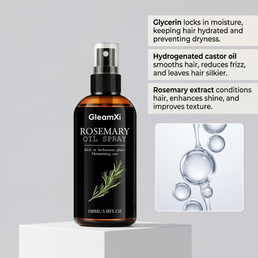 GleamXi Rosemary Hydrating Hair Mist, Smooth Frizz-Free Volumizing Leave-In Conditioner Spray