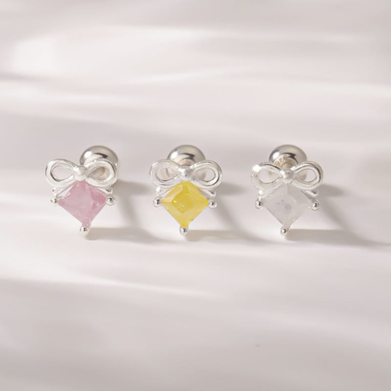 JEWNEL (1+1)Silver925 Simple Ribbon Square Color Cubic Silver Piercing (3 Colors)