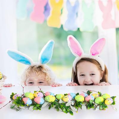 Artificial Easter Egg Decorations On Mantel, Easter Wreath Decorations With Eggs And Flowers, For Easter Party Mantel Decorations