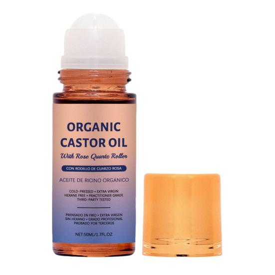 

Castor Oil Roller with Rose Quartz Massage Ball, 50ml Natural Hair & Body Care Oil for Eyelashes, Hair Growth & Eyebrows, Scalp Nourishment Oil 1pc