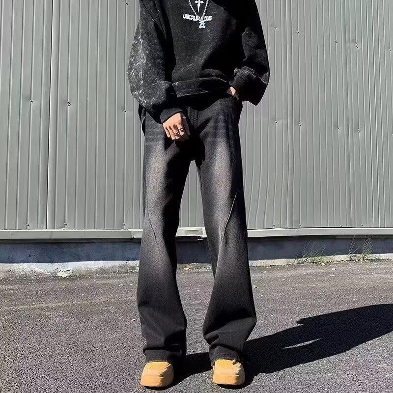 

Мужские модные ретро американские джинсы - Свободные прямые широкие джинсы уличного стиля на весну и осень 2025 L чёрный