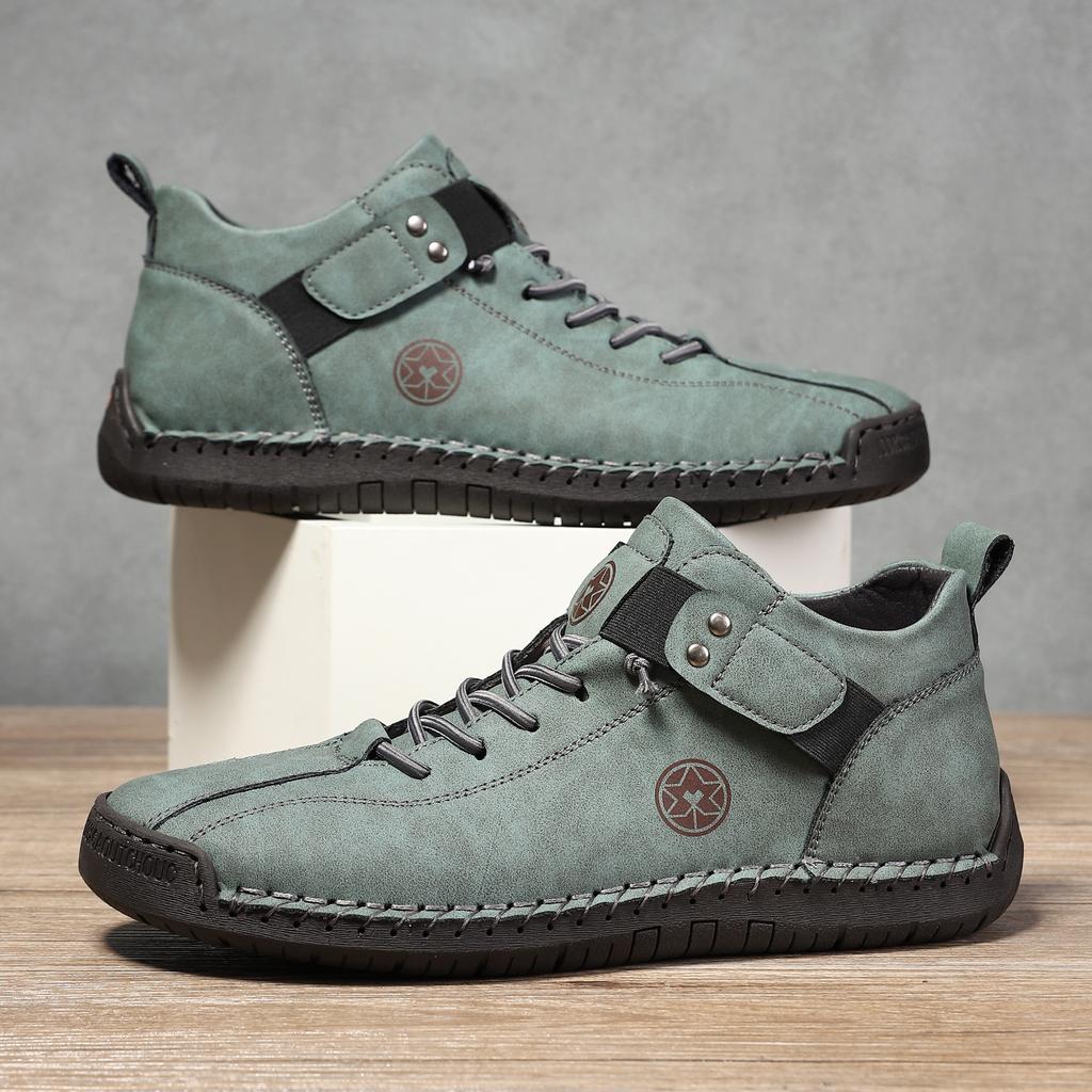 Fashion New 2025 Design Men's Leather Sneakers Man Breathable Leather Shoes Handmade Leather Casual Men Shoes Men Ankle Boots Outdoor