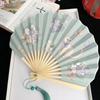 Cute Retro Folding Fan Japanese Style Cartoon Decorative Fan Shell Shape with Tassels Hand Cranked Fan Dance Performance