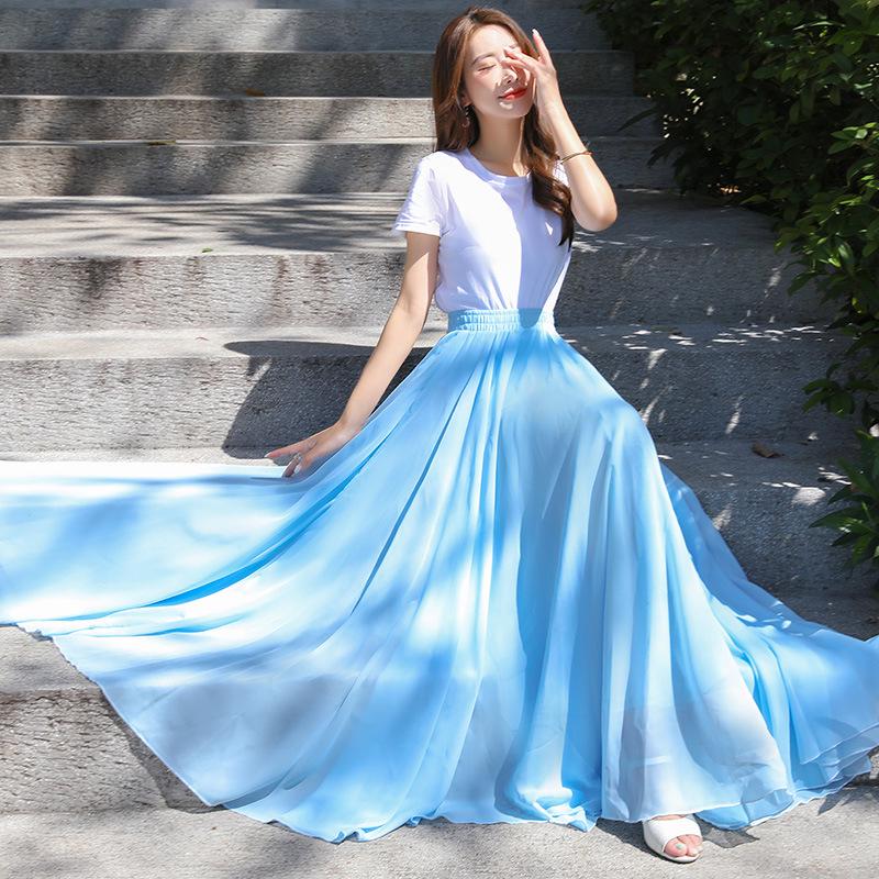 

Юбка из двухслойного шифона 720° для народных танцев - Длинная юбка с большим взмахом для практики классических и бальных танцев 85cm [Height 156-160]