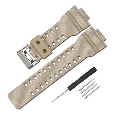 16mm Striped Watch Waterproof Replacement Strap for Casio and Band, G-Shock G-8900A, GR-8900A, GW-8900A, GA-110, GA-100, GD-100, GD-110 (Light Brown)