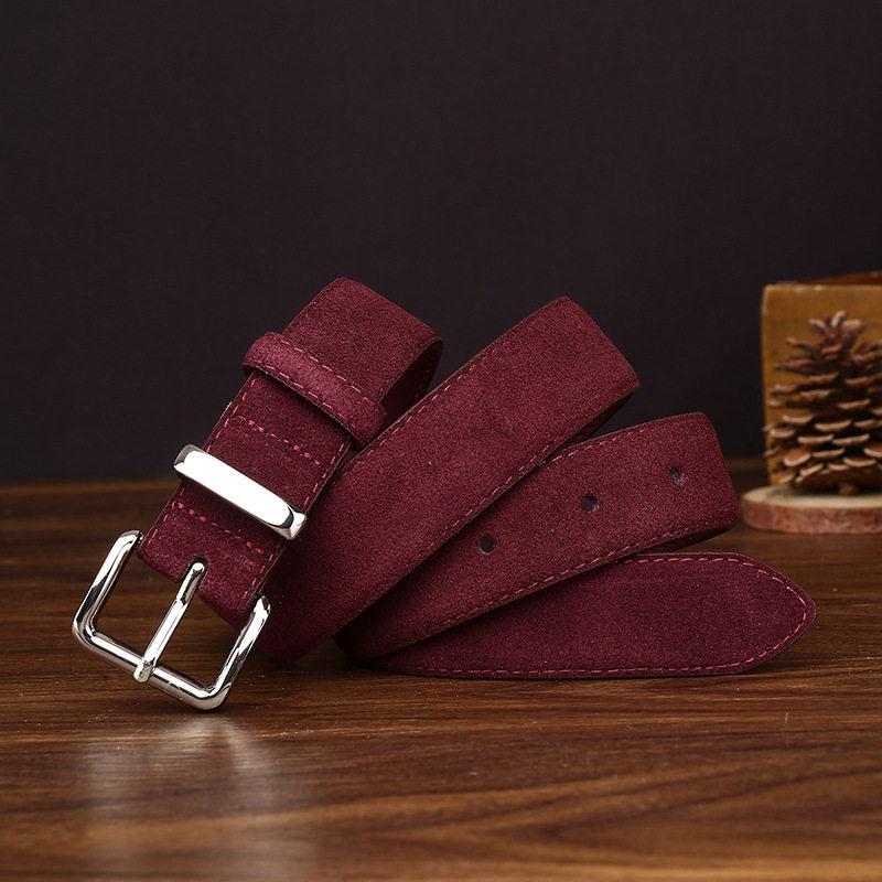 Vintage Suede Leather Belt for Women Genuine Cowhide Belts with Sliver Buckle Perfect for Jeans & Dresses Skinny Belt