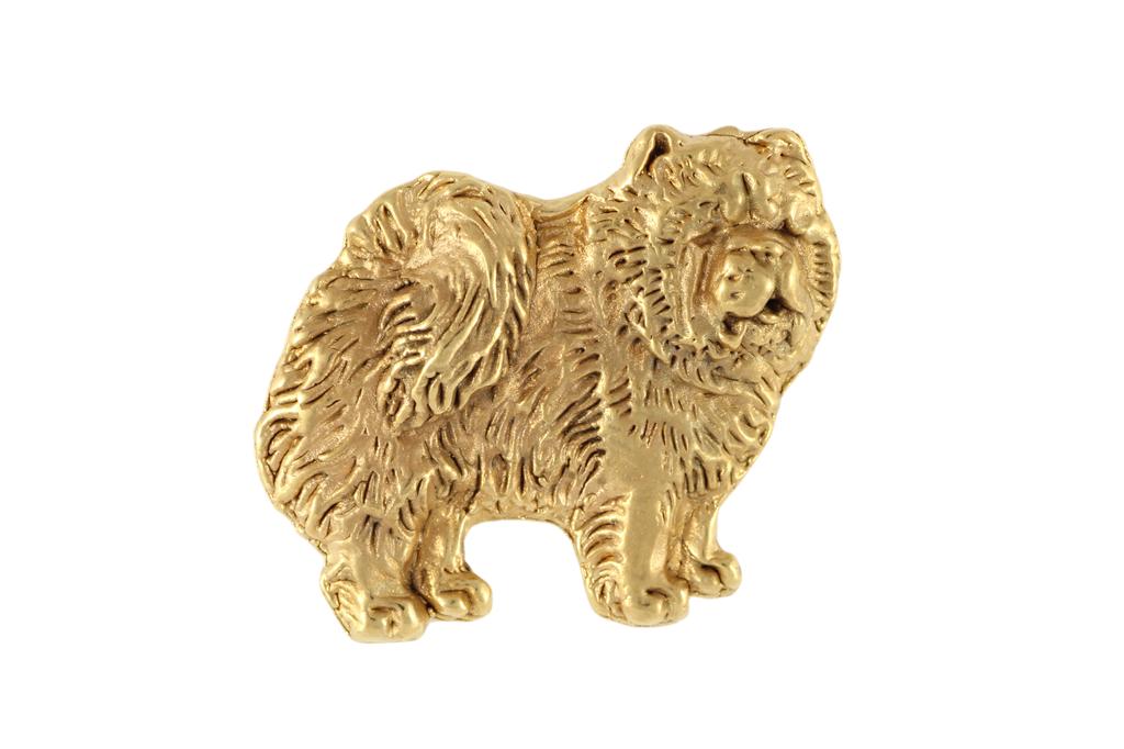 Chow Chow - Broche de cachorro em caixa decorativa, pino elegante banhado a ouro, pino de lapela da marca Art-Dog