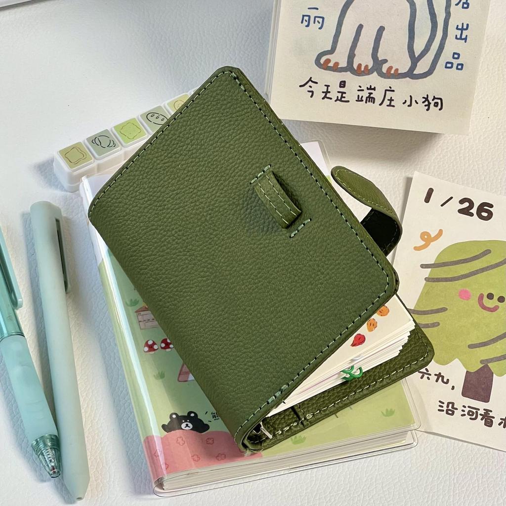 M5 5Holes Olive Green With 40Sheets PU Clip-on Notebook Faux Leather Loose Leaf Notebook Journal Kawaii