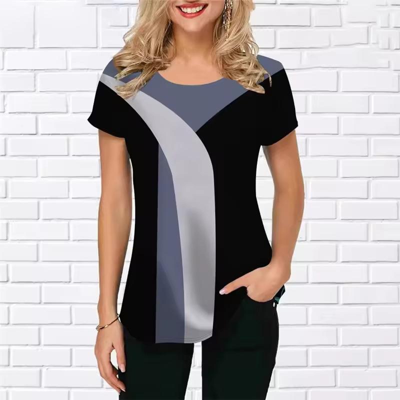 

Літній топ з круглим вирізом та 3D-принтом, модний, повсякденний, класичний, простий, з короткими рукавами, жіноча футболка S