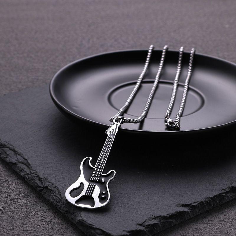 Creative Hip-Hop Men's Titanium Guitar Pendant Necklace - Trendy Stainless Steel Street Jewelry Accessories