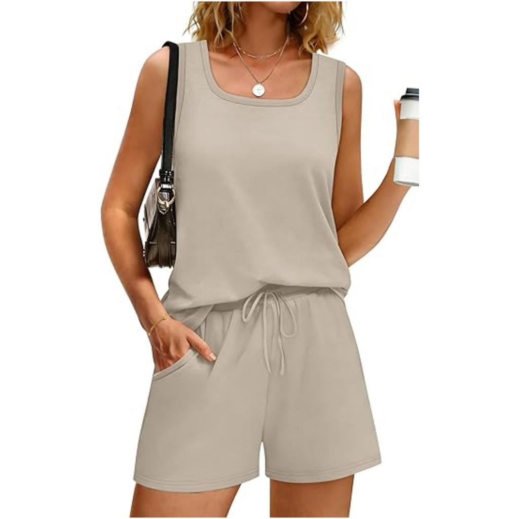 Women's Fashionable Loose Sleeveless Top + Shorts Casual Two-Piece Set