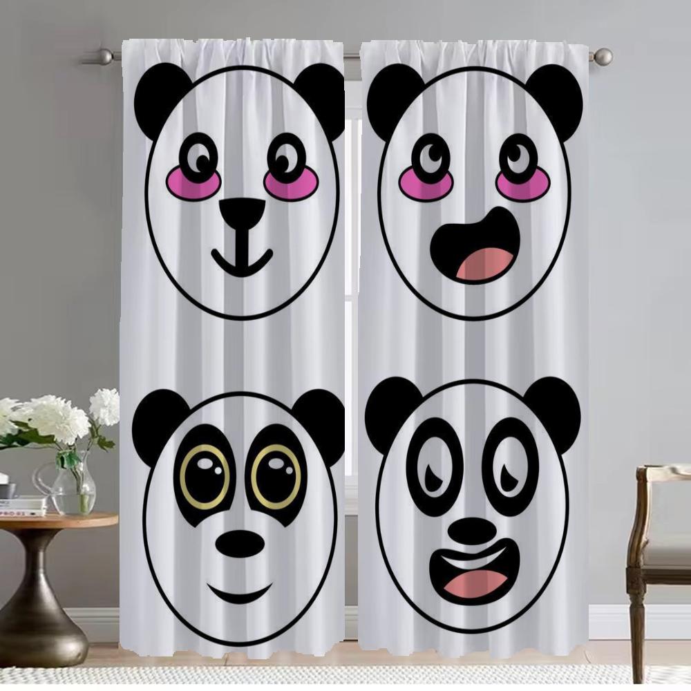 Cute Panda Pattern Shades Window Curtain for Room 2 Panel Elegant Room Curtains Halloween Decoration Tulle for Bedroom Partition