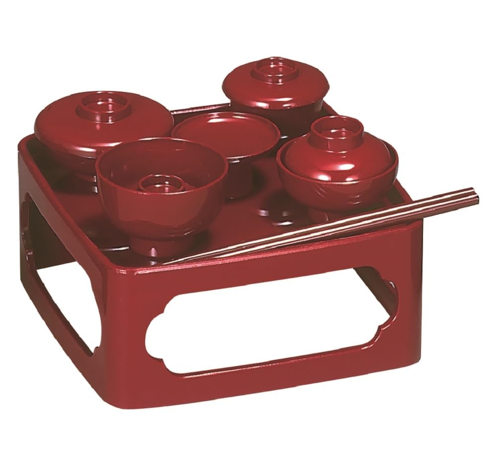 [Standard Memorial Meal] Buddhist Meal Set, Vermilion, 5.0 Inches (Made In Japan)