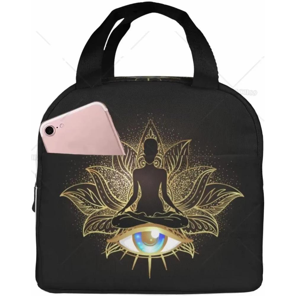 Mandala Boho Crescent Moon Sun Dreamcatcher Lunch Bag Waterproof Portable Tote Bag for Fashion Lunch Box with Zip Closure