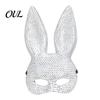 Festival Performance Props Disco Mirror Rhinestone Rabbit Mask, Sparkly Glitter Bunny Face Mask Cute Cosplay Ears for Halloween Party, Shiny
