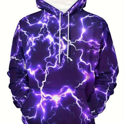 Plus Size Mens 3D Lightning Print Hooded Sweatshirt Polyester Casual Fashion Hoodie Patterned Print Design