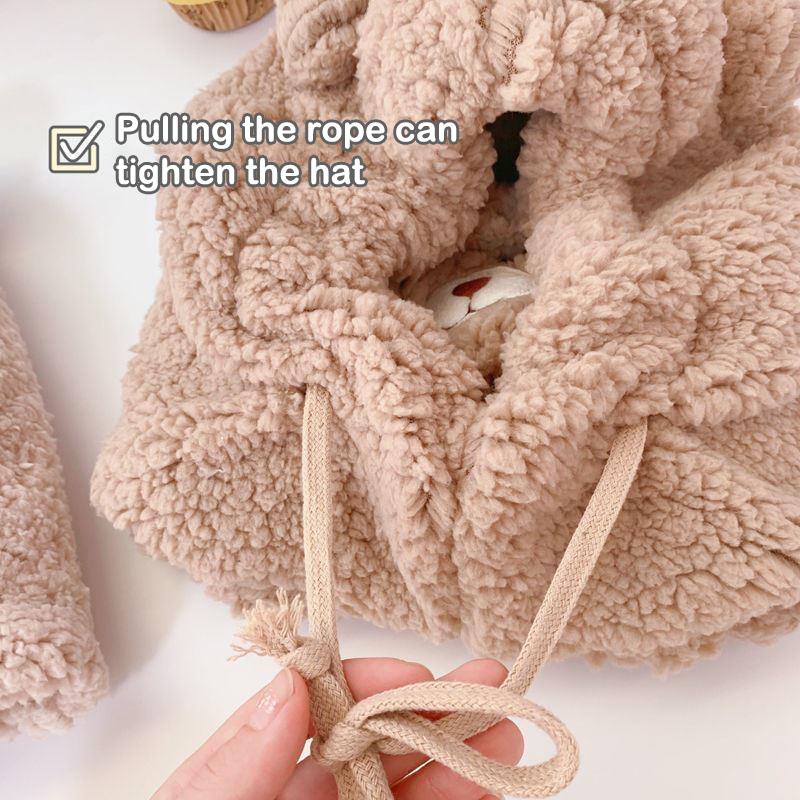 Winter Cartoon Hat With Mask Bear Lamb Beanie Hats Warm Thickened Ear Protection Beanies For Women Girl Scarf Hat