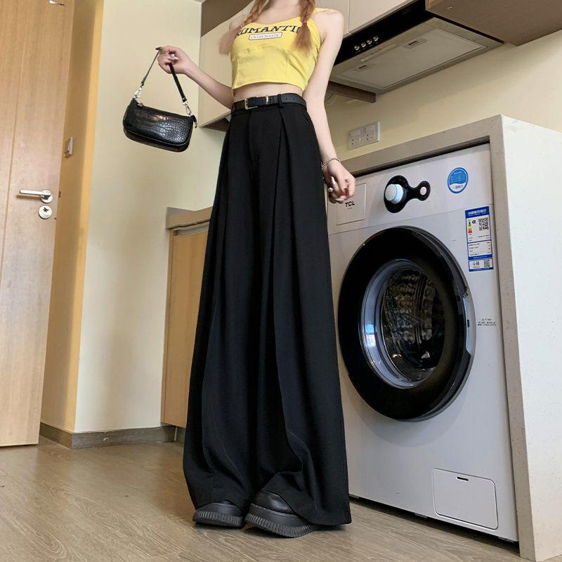 Korean Style High Waist Pleated Wide-Leg Pants: Spring/Autumn, Floor-Length, Loose, Slimming. 2XL