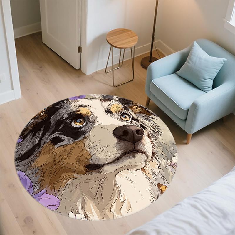 Australian Shepherd pattern round rug,Carpet Rug for Living Room Bedroom Playroom ,Non-slip Floor Mat,Holiday Gifts and Birthday Gifts.