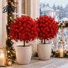 Exquisite Artificial Bouquets for Decoration Christmas Poinsettia Flower Topiary Tree, Fade Resistant Faux Bush with Spike, Realistic Vivid Simulated