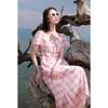 Sancai Plus Size French Gingham Lyocell Square Neck Dress