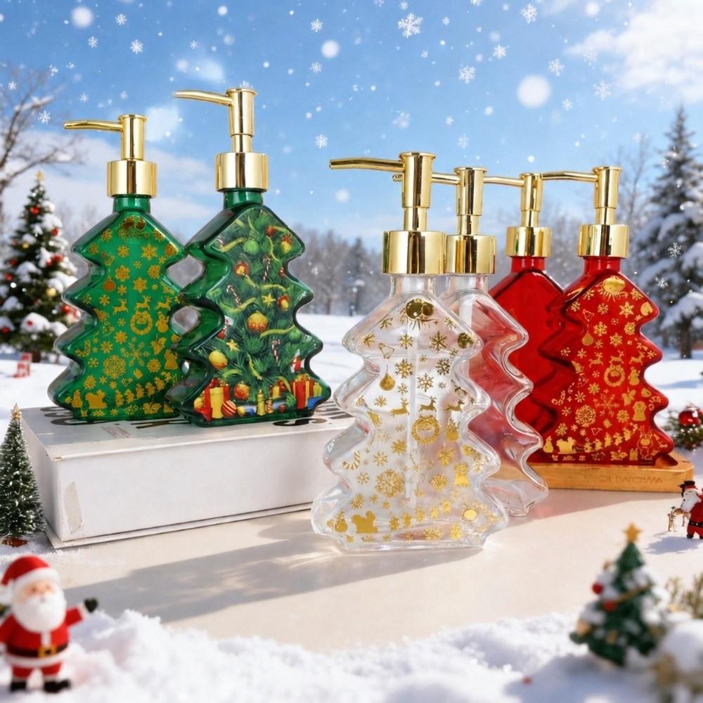 Christmas Tree Shape Soap Dispenser Reusable Glass Dispenser Bottle Countertop