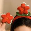 Cute Plush Flower Headband For Women Handmade Winter Wristband Set New Year Red Flower Hairband