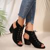 Sandals new fish mouth high heels Roman shoes lace-up shoes large size sandals
