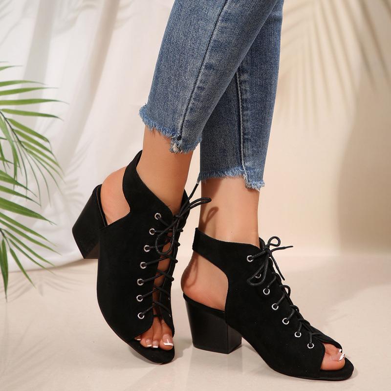 Sandals new fish mouth high heels Roman shoes lace-up shoes large size sandals