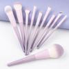 10-Piece Pink-Purple Gradient Plastic Handle Makeup Brush Set with Synthetic Fiber Bristles, Including Powder Brush, Foundation