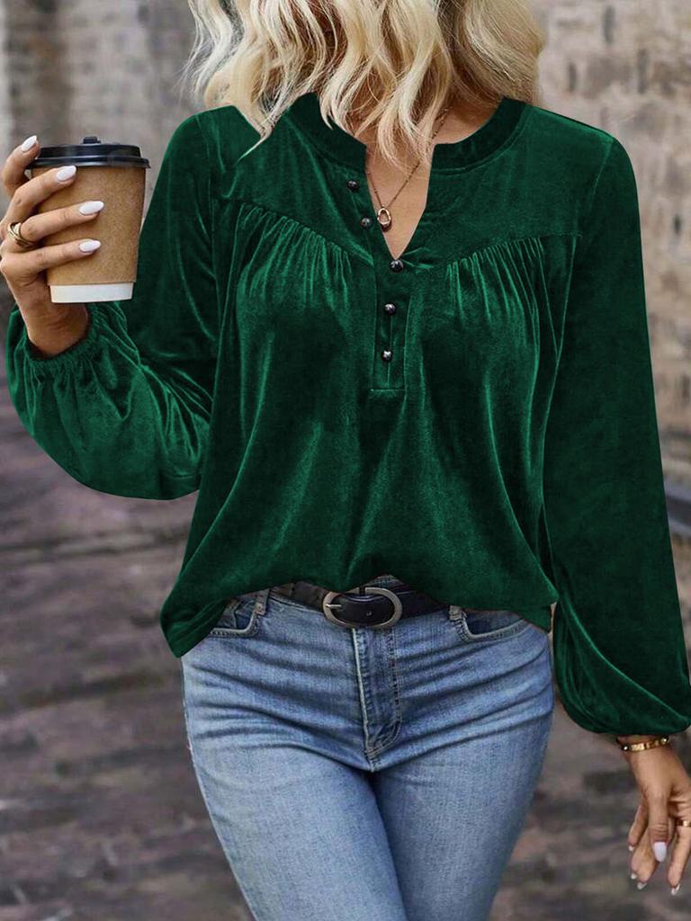 Damen Frühlings-Herbst Lässiges V-Ausschnitt Langarm Top