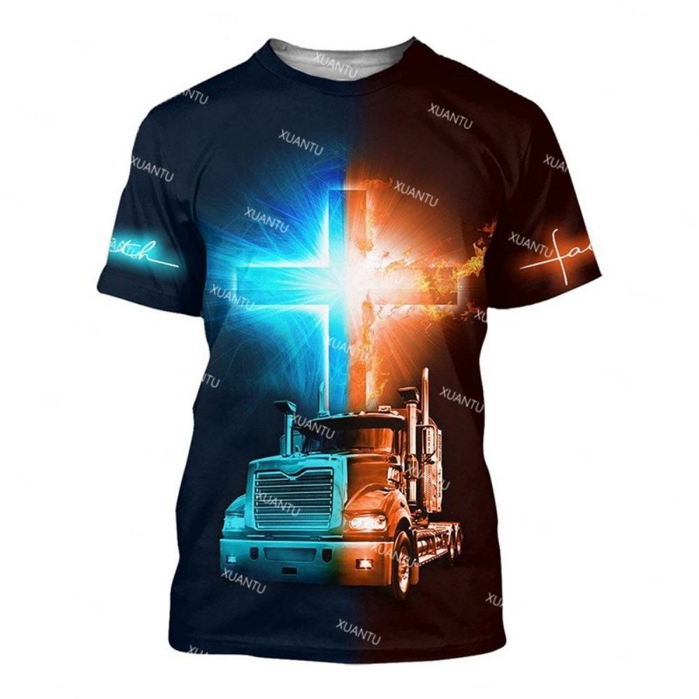 Summer Top Short Sleeved Round Neck Men's T-shirt Truck Pattern 3D Printing Fashionable Casual Plus Size T-shirt Street