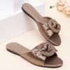 Women Rhinestone Slide Sandals Outdoor Vacation Comfy Bowtie Satin Fabric Casual Slippers Summer Cool Flat-sole Slippers Sz35-42