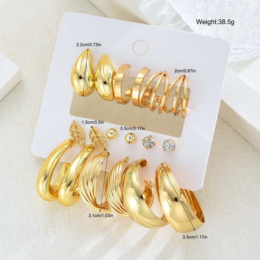 18pcs Bohemian Geometric Water Drop Earring Set Gold Color Zircon Multi Shaped Stud Earrings for Women Daily Party Jewelry Gifts