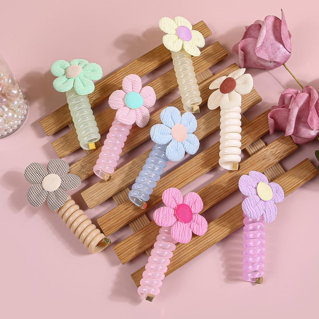 4/8pcs Flower Telephone Wire Line Elasticity Rubber Band Elastic Floral Hair Rope For Kid Scrunchies Headbands Headwear